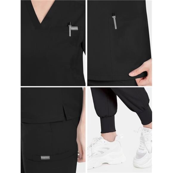 Women's Scrub Top with Classic V-Neck & Yoga Jogger Pants Medical - Picture 11 of 14
